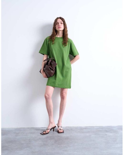 TOPSHOP Green Oversized Premium Short Sleeve T-shirt Dress