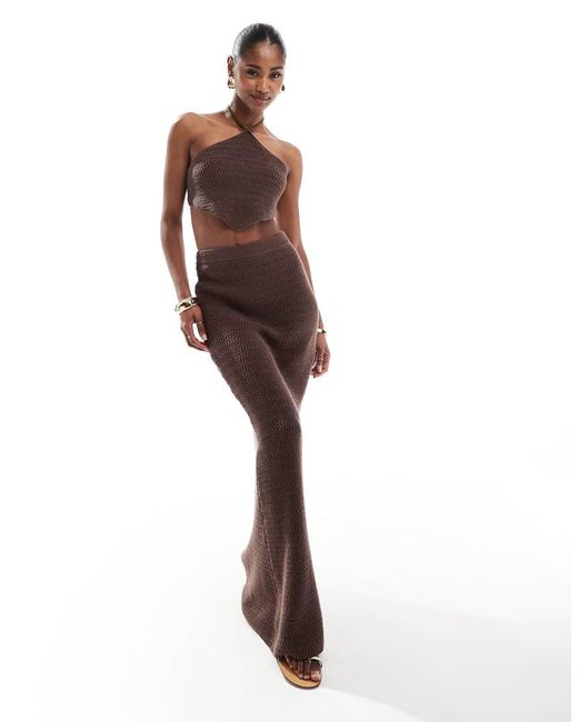 Falda Playera Larga Chocolate De Talle Alto De Punto De (Parte De Un Conjunto) 4th & Reckless de color Brown