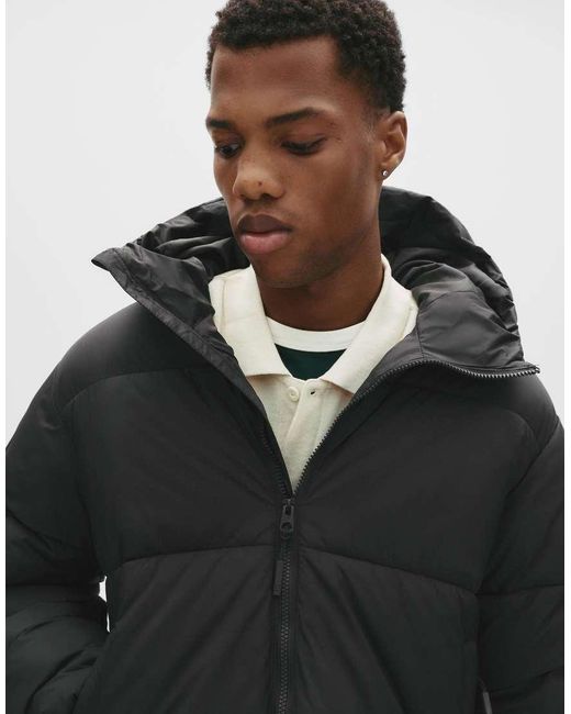 Pull&Bear Black Puffer Jacket With Hood for men