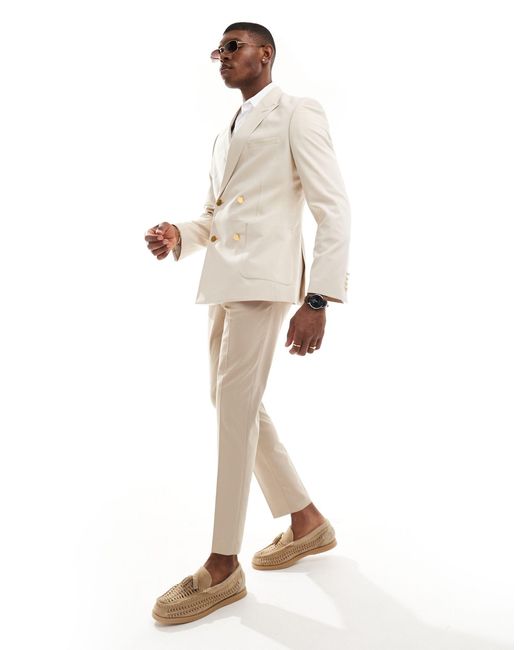 ASOS Natural Wedding Skinny Blazer With Gold Buttons for men
