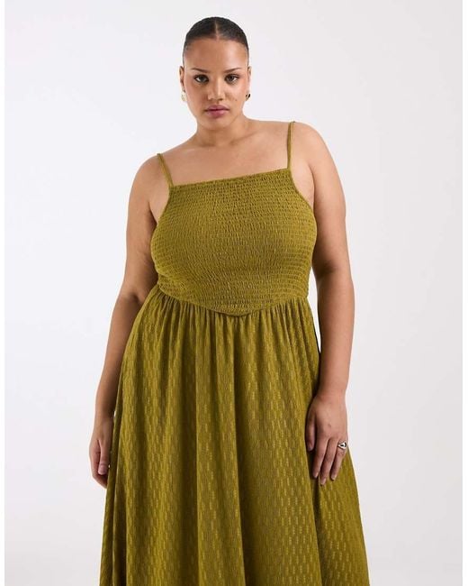 Brave Soul Green Brave Soul Curve Textured Jersey Dress With Shirred Bodice