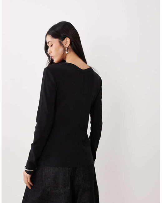Calvin Klein Black Long Sleeve Rib Button Front Top