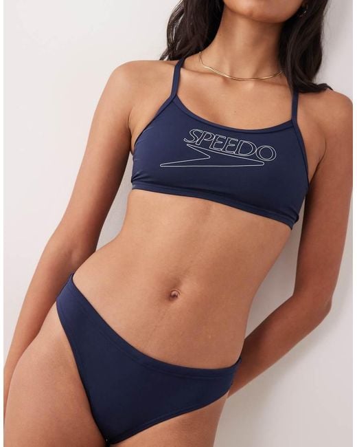 Speedo Blue Endurance+ Logo Thin Strap Bikini