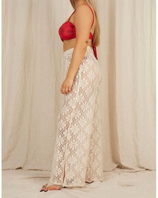 Going Somewhere Natural Floral Crochet Trousers