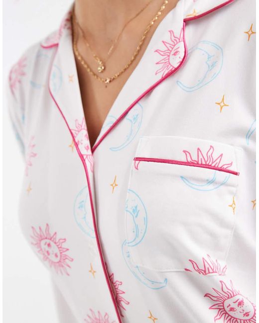 Loungeable White Super Soft Jersey Revere Top And Wide Leg Pyjama Set