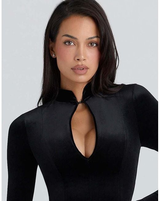 House Of Cb Black Stella Velvet Keyhole Mini Dress