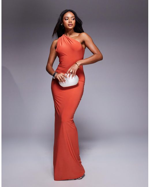 Fashionkilla Red Double Sculpted Slinky One Shoulder Open Back Metal Shell Detail Maxi Dress