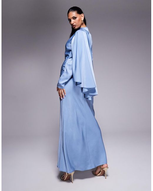 asos design chiffon overlay satin bias maxi dress ASOS DESIGN chiffon overlay satin bias maxi dress in cornflower blue