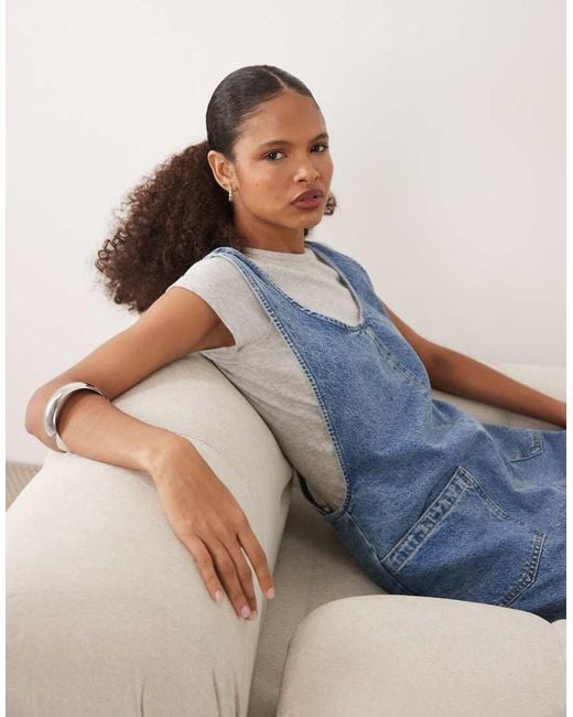ASOS Blue Denim Playsuit With Scoop Neck And Cross Back