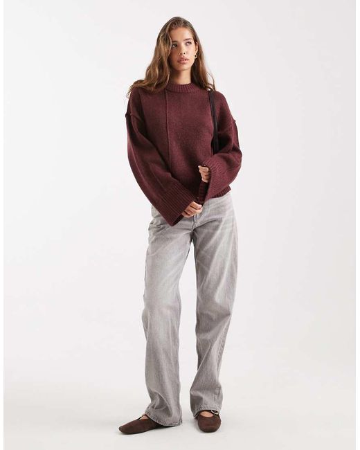 ASOS Red Crew Neck Jumper With Seam Front Detail And Stepped Hem