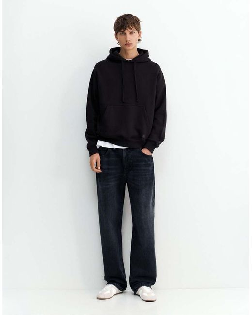 Felpa Con Cappuccio Basic Nera di Pull&Bear in Black da Uomo