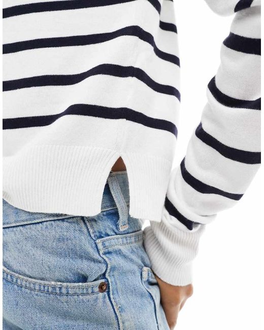 French Connection White Crew Neck Long Sleeve Striped Knit Jumper