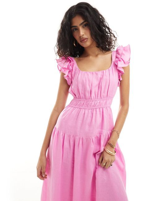 Forever New Pink Ruffle Shoulder Midaxi Dress