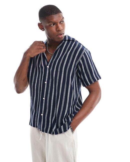 Chemise oversize rayée avec col à revers - bleu marine Jack & Jones pour homme en coloris Blue