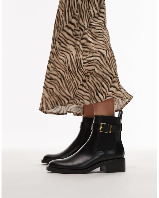 Mango Black Ankle Boot With Gold Buckle Detail