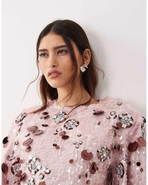 ARRANGE Pink Futurist Paillette Embellished Strong Shoulder T-shirt Mini Dress