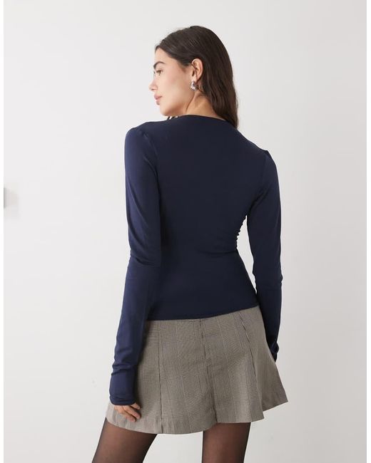Weekday Blue Deep Halter Neck Long Sleeve Top