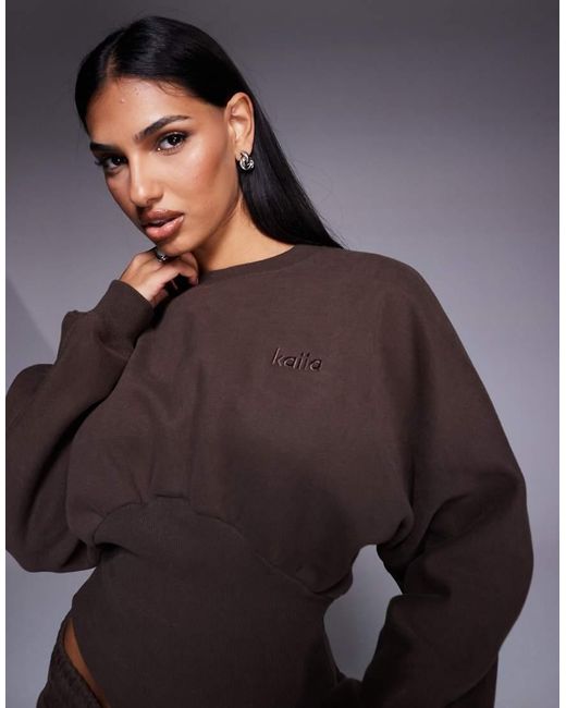 Kaiia Gray Exclusive Cotton Rich Extreme Oversized Sleeve Cinched Waist Sweatshirt Co-Ord
