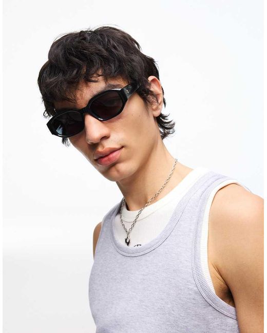 Bershka Black Hexagonal Plastic Sunglasses for men