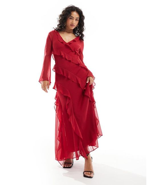 Forever New Red Long Sleeve Midaxi Dress