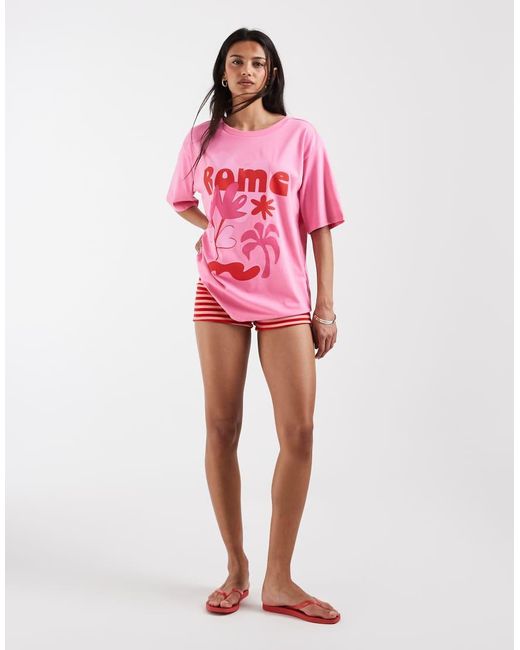 ONLY Pink Rome Graphic Print Oversized T-shirt