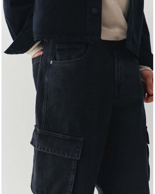 Pull&Bear Blue baggy Cargo Jeans for men