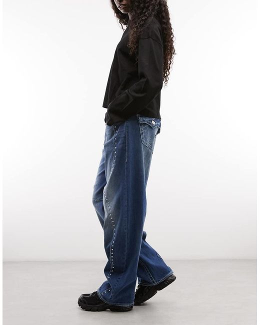 True Religion Blue Western Studded Bailey baggy Barrel Jeans