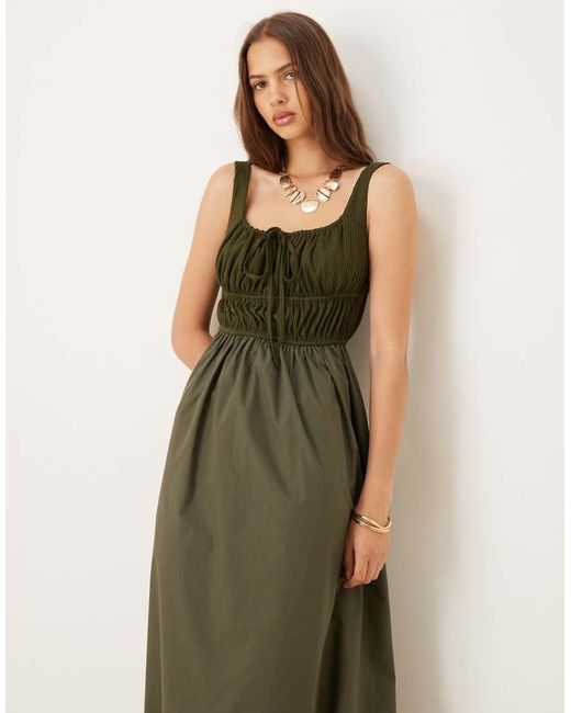 ASOS Natural Shirred Bust Cotton Mix Summer Midi Dress