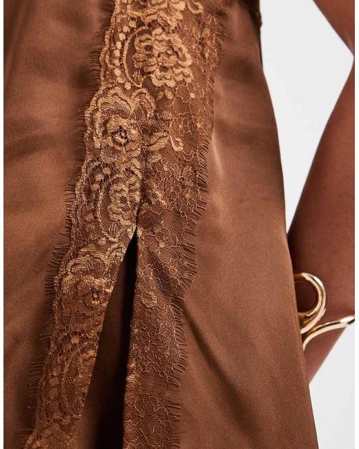 ASOS Brown Satin Lace Cami Jumpsuit