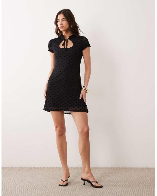 Miss Selfridge Black Cap Sleeve Keyhole Mini Dress
