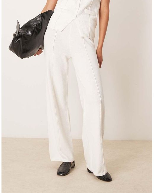 ASOS Gebreide Broek Met Wijde Pijpen Van Co-Ord Set in het Natural