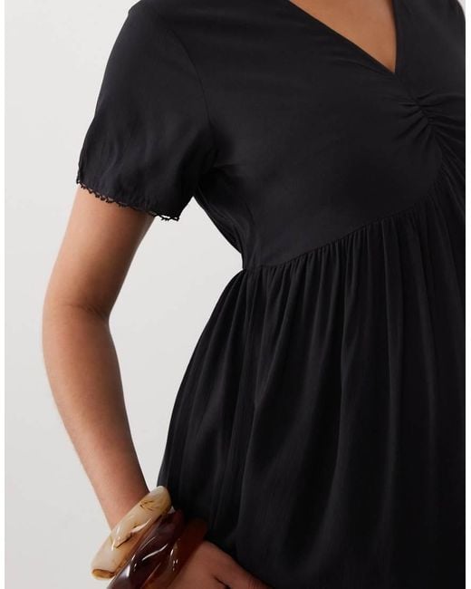 Mama.licious Black Mamalicious Maternity Lace Trim Ruched Front Midi Tea Dress