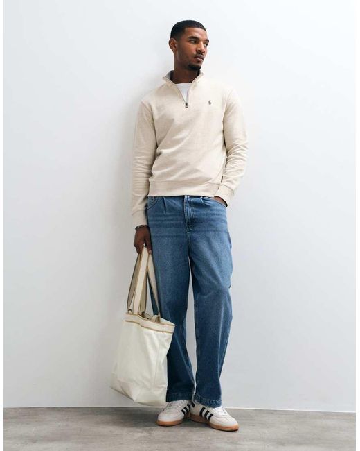 Polo Ralph Lauren Natural Icon Logo Double Knit Quarter Zip Sweatshirt for men