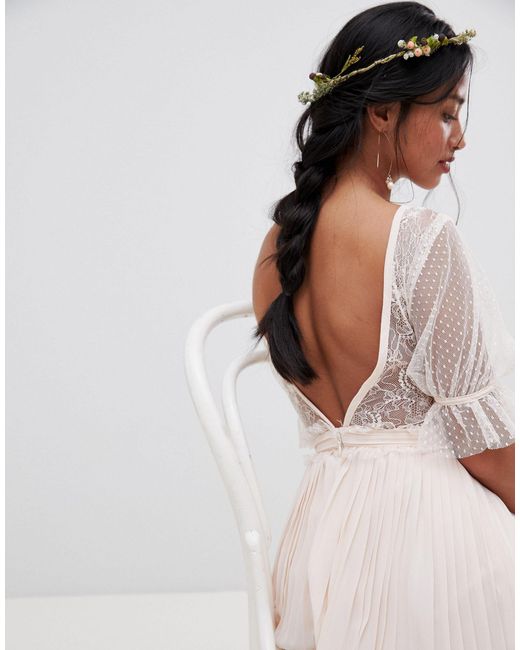 tfnc pleated maxi bridesmaid dress with spot mesh frill detail