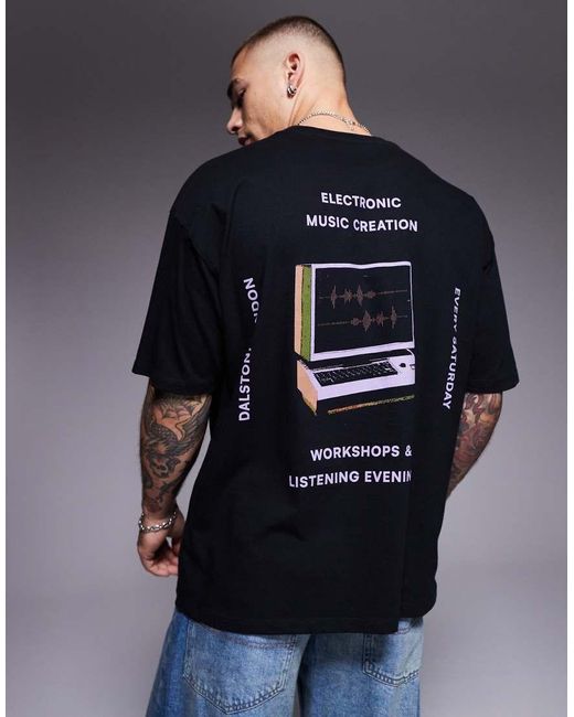Camiseta Negra Extragrande Con Estampado En El Pecho Y La Espalda De ASOS de hombre de color Blue