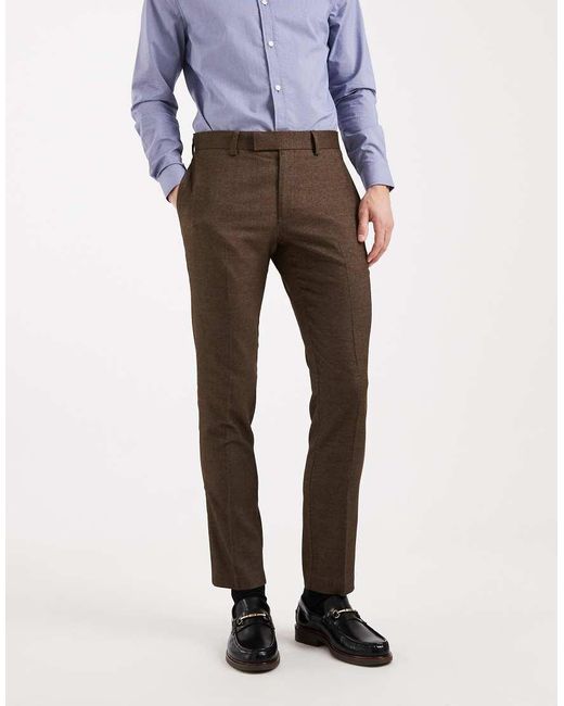 ASOS Brown Asos Deisgn Wool Look Skinny Suit Trousers for men