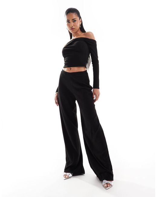 Kaiia Black Exclusive Soft Rib Wide Leg Trousers Co-Ord