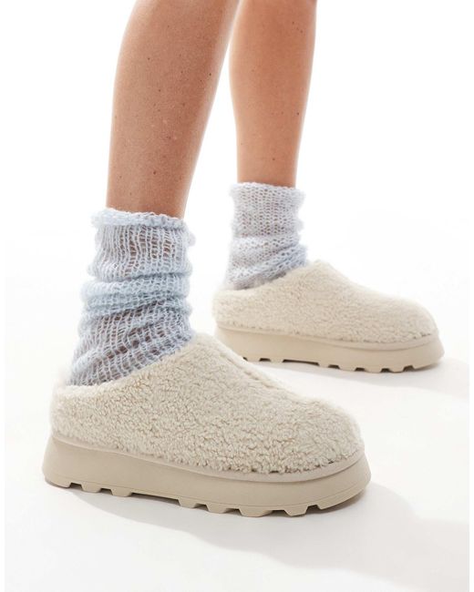 Loungeable White Sheepskin Borg Slip On Chunky Mule Slippers
