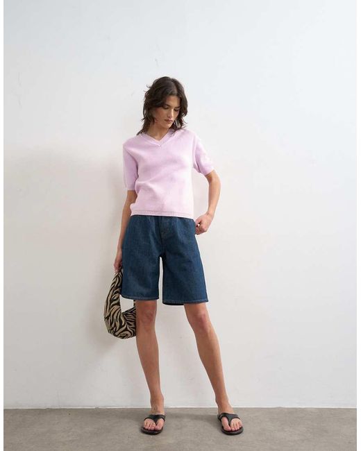 TOPSHOP Pink Knit High V Neck Top