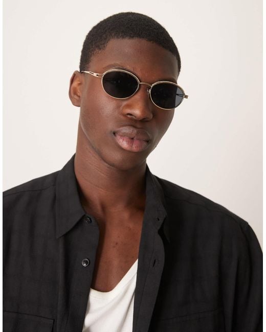 ASOS – runde sonnenbrille mit getönten gläsern und goldenem metallgestell in Black für Herren