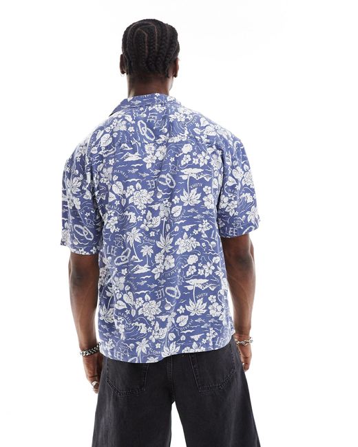 Lee Jeans Blue Short Sve Revere Collar Floral Print Shirt for men
