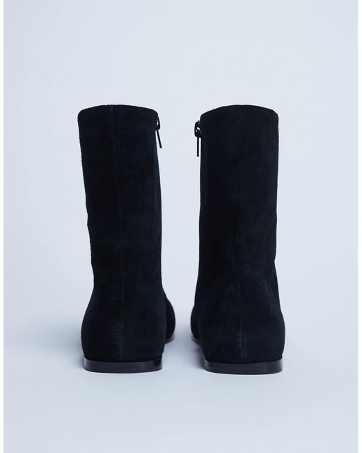 TOPSHOP Blue Peri Real Suede Flat Square Toe Boot