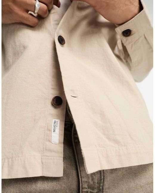 SELECTED Natural Linen Mix Overshirt for men