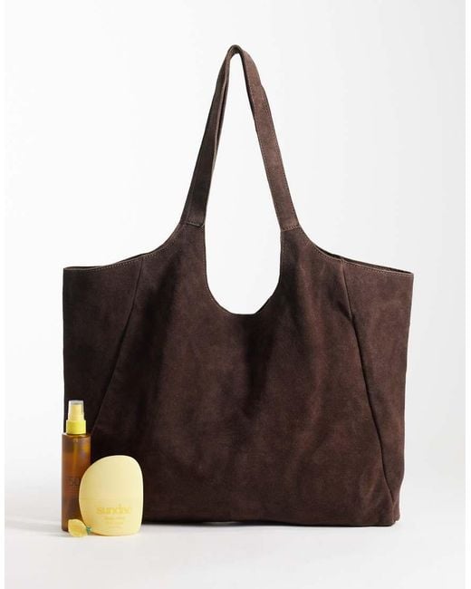 BO+TEE Brown Bo+tee Faux Suede Gym Tote Bag