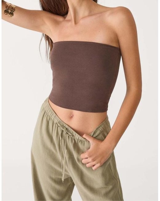 Stradivarius Natural Trousers With Linen