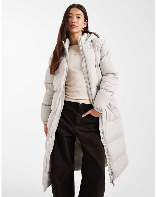 Brave Soul White Hooded Padded Maxi Jacket With Detachable Sleeves