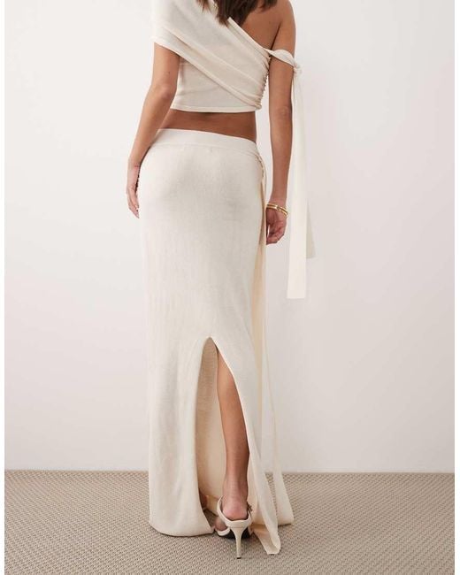 Wanderdoll White Lois Fine Knit Maxi Tie Side Drape Detail Skirt Co-Ord