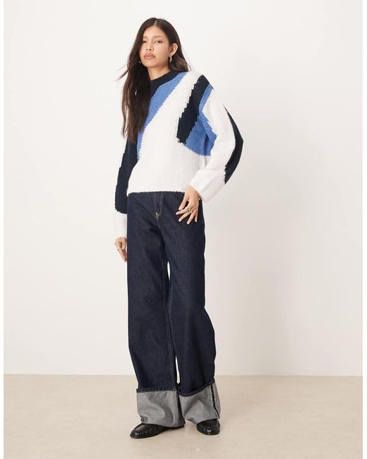 Jdy Blue Mixed Colour Block Jumper