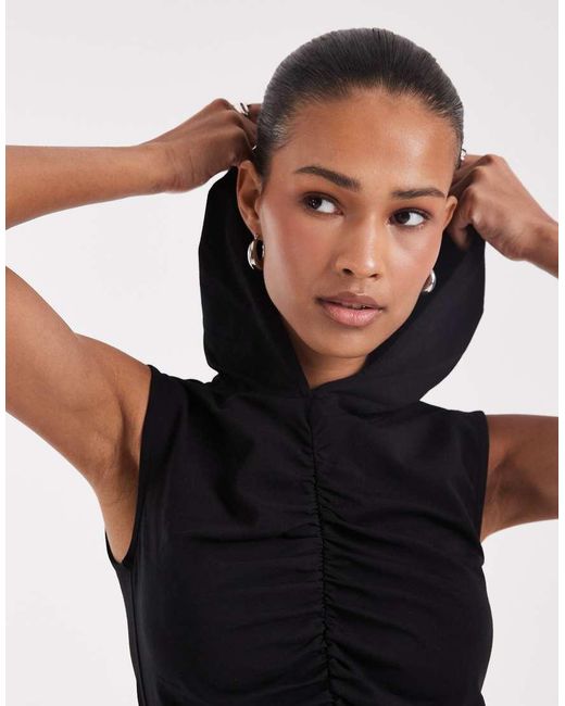 JJXX Blue Ruched Hooded Tank Top
