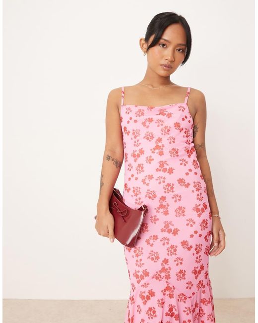 Vila Maxi Cami-Jurk Van Mesh Met Vierkante Hals in het Pink